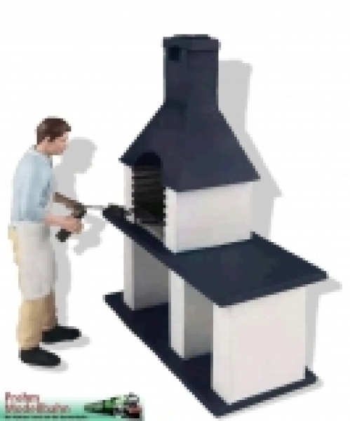 500602 Mann am Gartengrill mit großem Grillkamin - Metallfigur